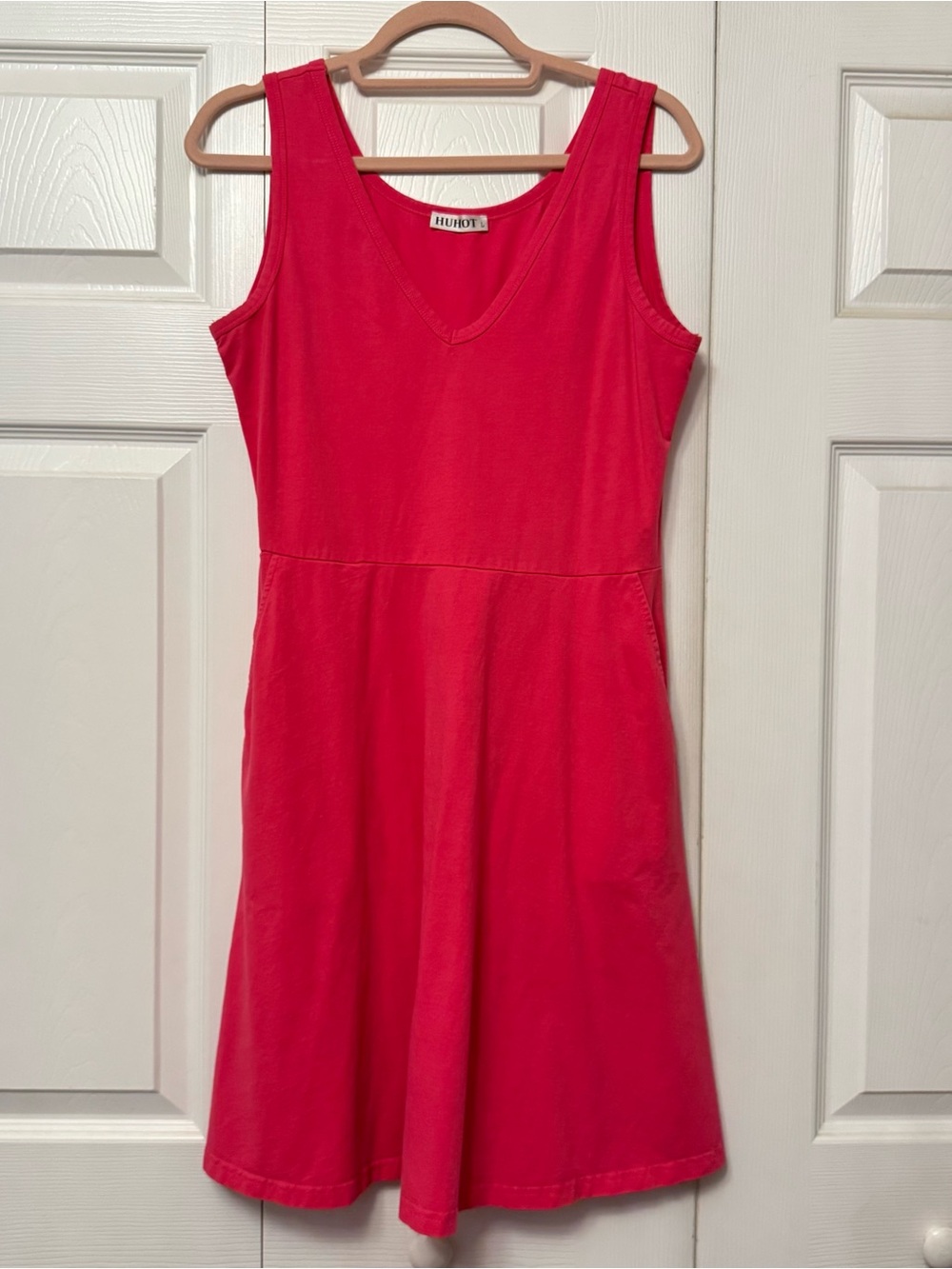 Bright Pink Sleeveless V-Neck Dress